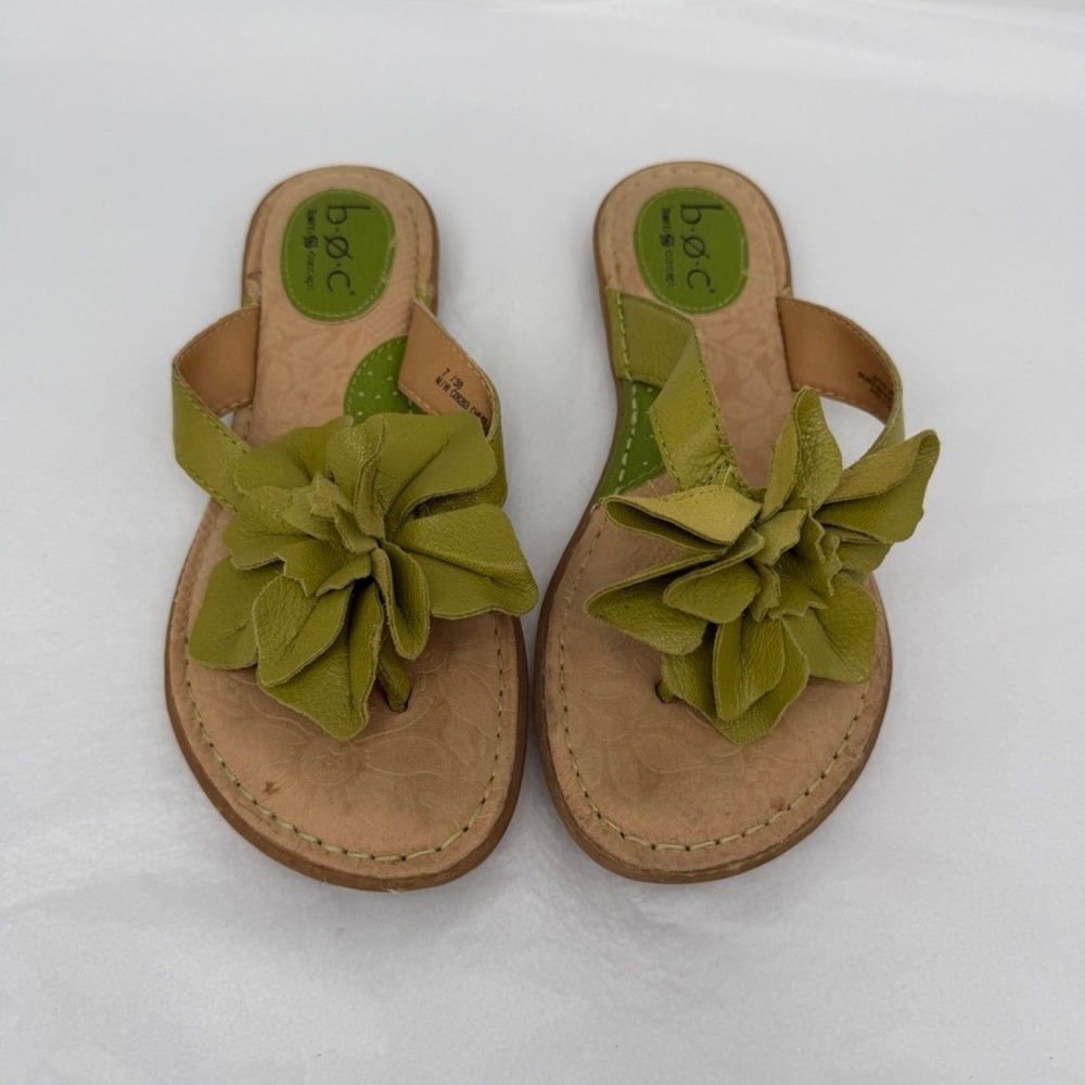 BOC Born Concept Leather Flower Sandals Green Flat Thong Comfort Bohemian 7 - Picture 2 of 11